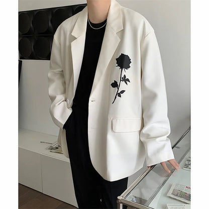 saferido Men's Printing Formal Suit Jackets Fashion Coats White/black Color Streetwear Blazers Oversized Casual Western Clothes S-XL