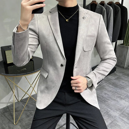 saferido  High Quality Blazer Men's British Trend Premium Simple Business Elegant Fashion Casual Gentleman Slim Suit Deer Velv Jacket