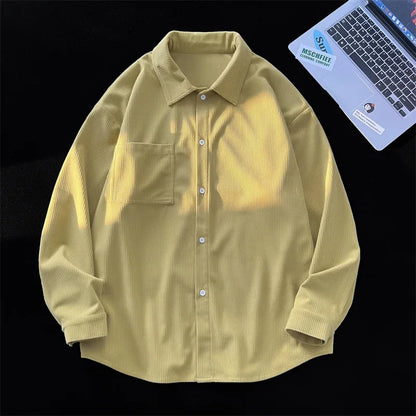 saferido Solid Color Men Shirts Casual Basic Long Sleeve New Unisex Shirt Korean Fashion Outwear Top Male Oversized Blouses