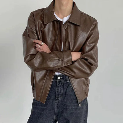 saferido Mens Autumn And Winter Retro Leather Casual Loose Short Leather Jacket Men'S Handsome And Elegant British Jacket Tops