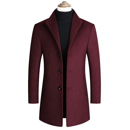 Men Wool Coat Solid Color Casual Warm Winter Wool Coat