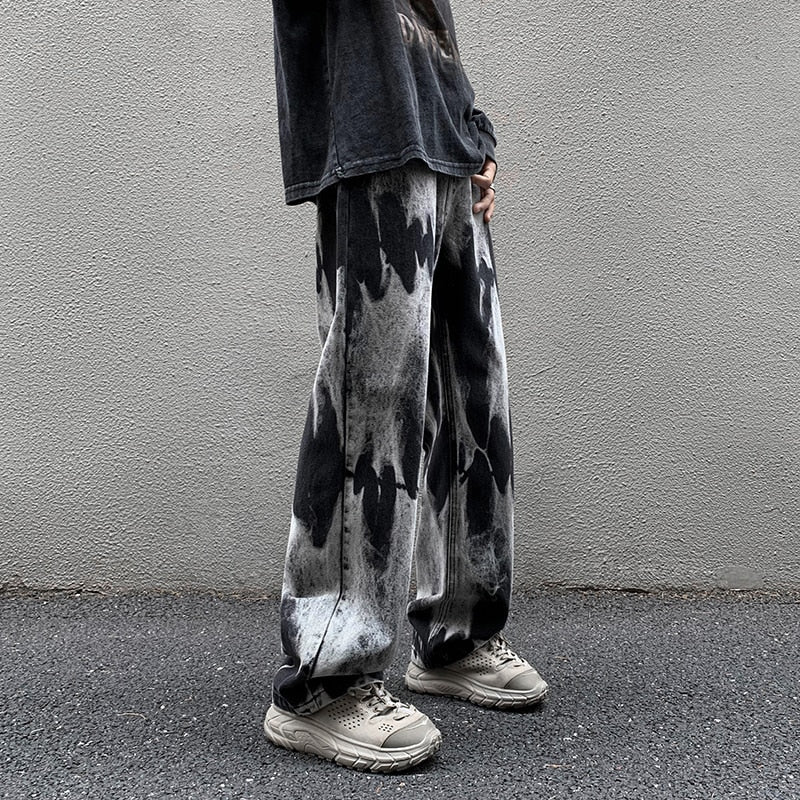 Jeans men Tie-dye Jeans High Street Straight Denim Pants Men Baggy Fashion Trend Jean Pants Mens Wide-leg BF Clothing