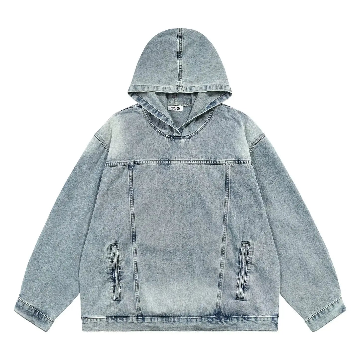 Japanese Vintage Men Denim Hooded Jacket Sweatshirts Streetwear Casual Y2k Tops Loose Washed Hoodies Harajuku Pullovers