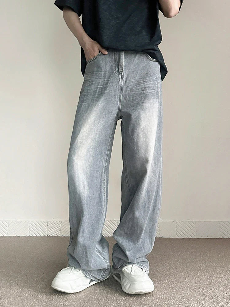 saferido New Vintage Gray Baggy Jeans Men Fashion Harajuku Casual Y2k Pants Straight High Street Male Wide Denim Trousers