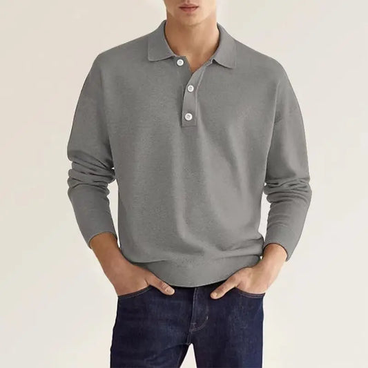 Spring Autumn Solid Color Long Sleeve Polo Shirts Man High Street Casual Loose Button Pullovers Vintage All-match Tops