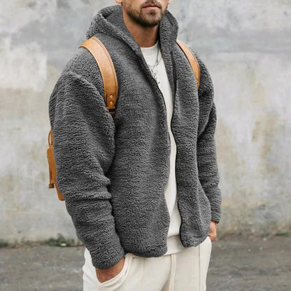 Men's Autumn and Winter Double sided Fleece Warm Jacket Loose Hooded Casual Coat