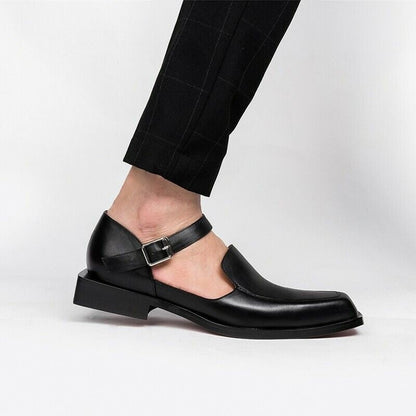 saferido New Black Men's Summer Sandals Pu Leather Buckle Strap Dress Shoes for Men with Free Shipping Business Formal Shoes Men