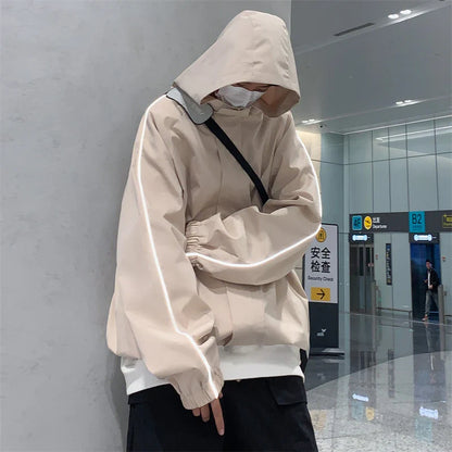 saferido Man Hoodie Men's Korean Style Clothes for Men Men's Coats Models 2024 Outerwear Hooded Jackets Original Clothing Loose Fitting