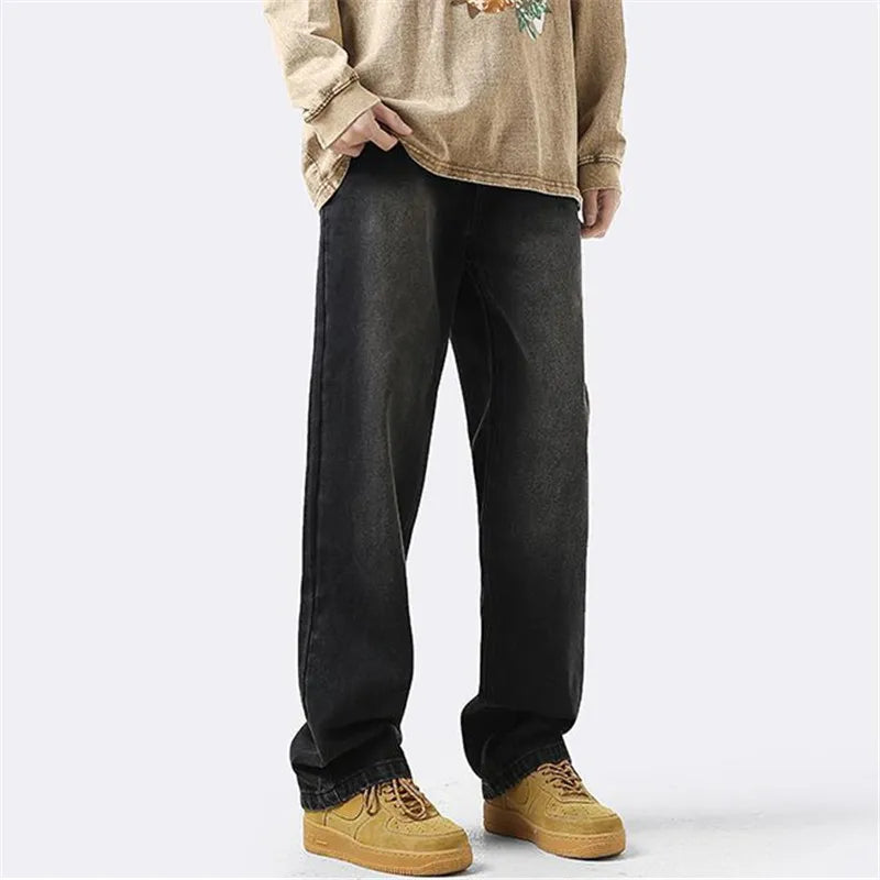 saferido Jeans Men's Clothing Retro Y2K Solid Color Straight Pants Washed Loose Button Pocket Spring and Autumn Trousers