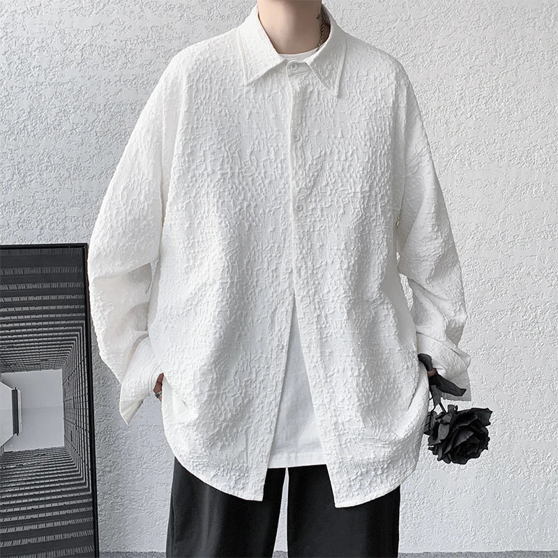 saferido Men's Special Chic Long Sleeve Shirts Korean Lapel Shirt Fashion Casual Oversize Shirt Coat High Quality Solid Simple Clothing