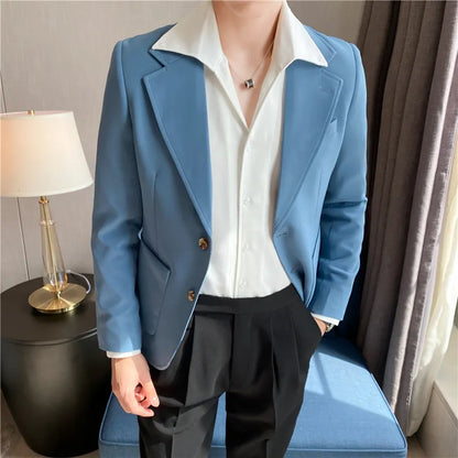 saferido  High Quality Korean Slim Fit Blazer Jackets Men Clothing Simple Two Buttons Business Formal Wear Casual Suit Coats 3XL-S