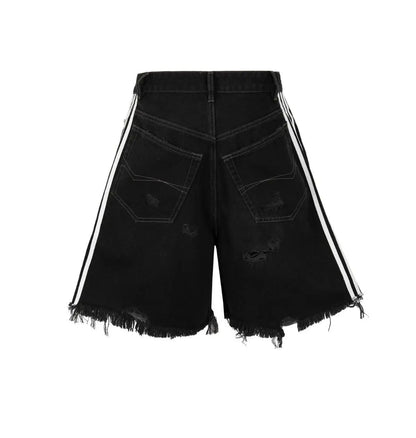 saferido Black Hip-hop Hole Beggar Jeans Shorts Men's American Street Washed Old Loose Five-part Pants Streetwear Men Y2k Clothes Pants