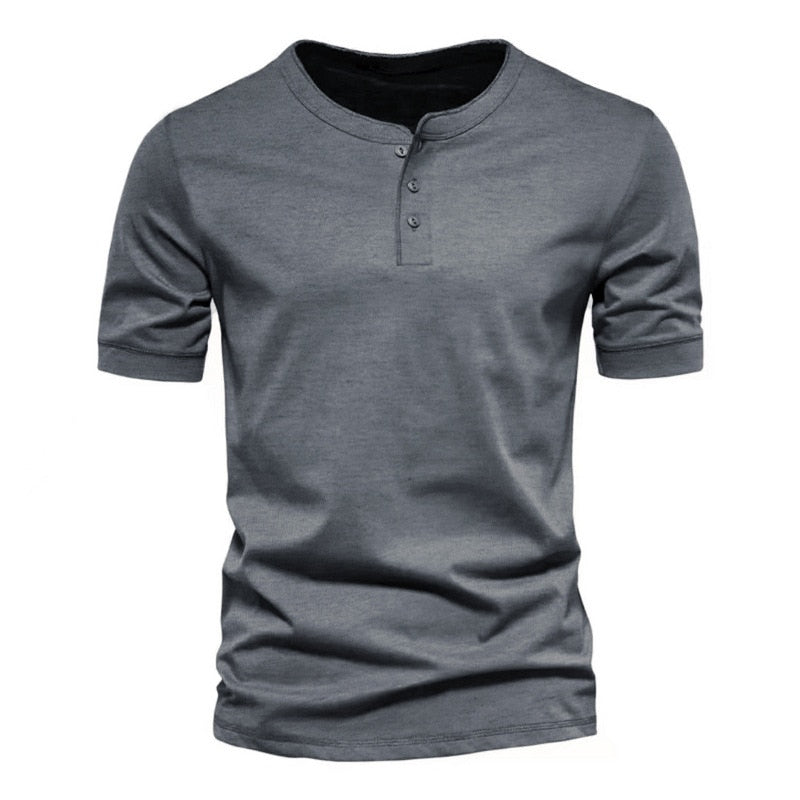 Men Henley Collar T Shirt V-Neck Short Sleeve Tops Breathable Tee Shirt Solid Color Men's Clothing Summer Casual Tank Top Tee