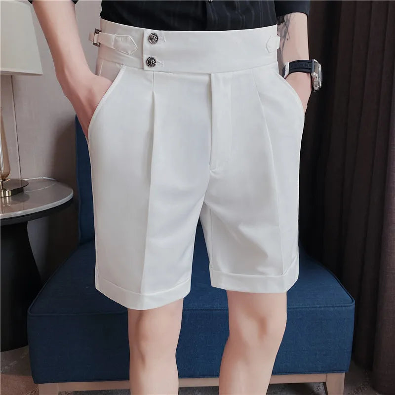 saferido  Korean Fashion Shorts Men Streetwear Pleated Shorts Knee Length Work Bottoms Summer Streetwear Cool Bermudas Male Slim Fit