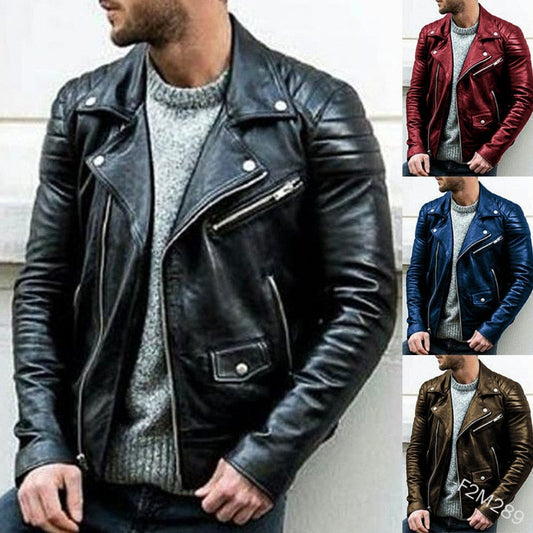 Men's Leather Jacket Coat Leather Motorcycle Zipper Clothes Korean Fashion Street Dress Christmas Gift