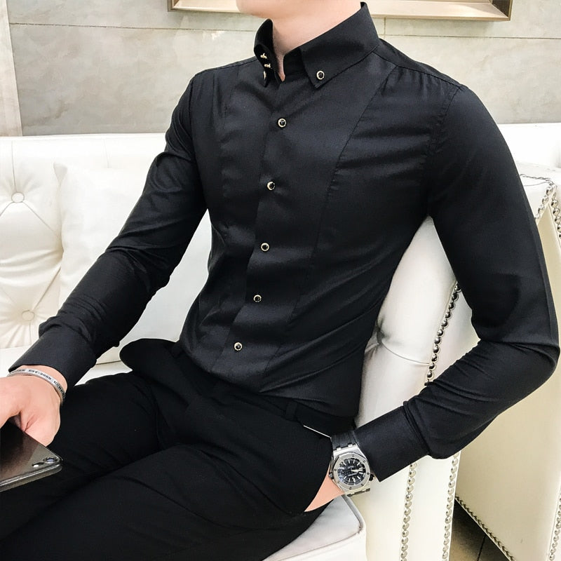 British Style Shirts for Men Fashion Men Clothing Summer Long Sleeve Men Casual Shirts Slim Fit Camisas 3XL-M