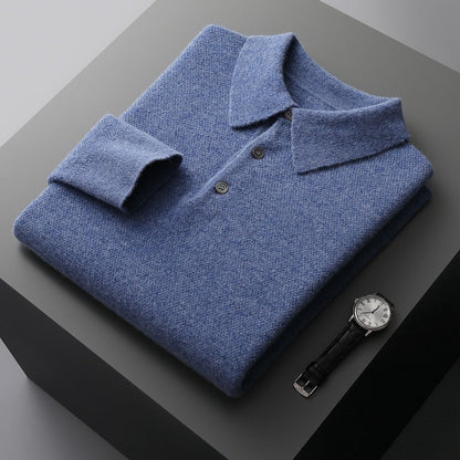 100% Pure Wool Men's POLO Collar Pullover Autumn and Winter New Honeycomb Needle Shirt Fashion Knitted Men's Jacket