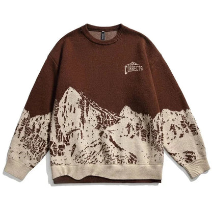 Vintage Sweaters Streetwear 90s Hip Hop Knitted Mountain Pullover Jumpers Autumn Winter Harajuku Fashion Casual Loose Knitwear