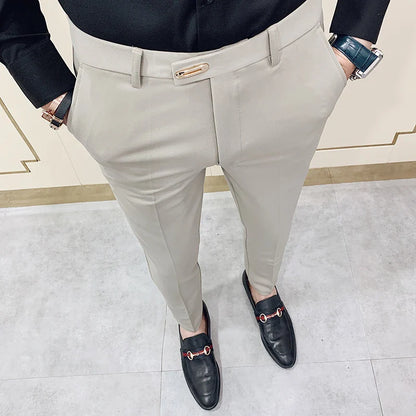 saferido Summer Men's Business Casual Trousers Black Stretch Leggings Autumn Winter Long Pants Slim Style in Korean Version Suit Pants