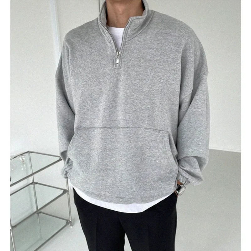 Spring Sweatshirts Mens Lapel Zipper Oversized Hoodies High Street Solid Color Long Sleeve Casual Loose Harajuku Pullover