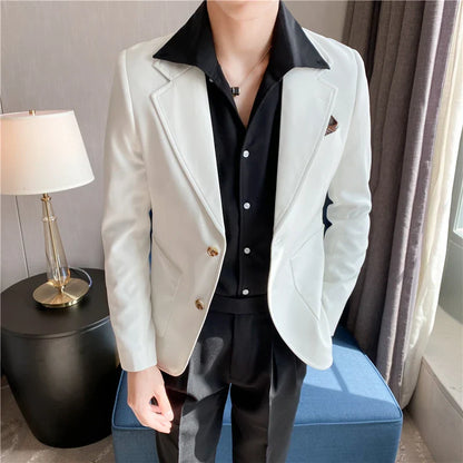 saferido  High Quality Korean Slim Fit Blazer Jackets Men Clothing Simple Two Buttons Business Formal Wear Casual Suit Coats 3XL-S