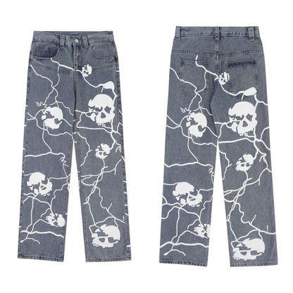 saferido Skull Printed Man Woman Black Jeans Trousers for Men Trends Clothes Pants Men's Punk Trendyol Streetwear Hip Hop Casual Straight