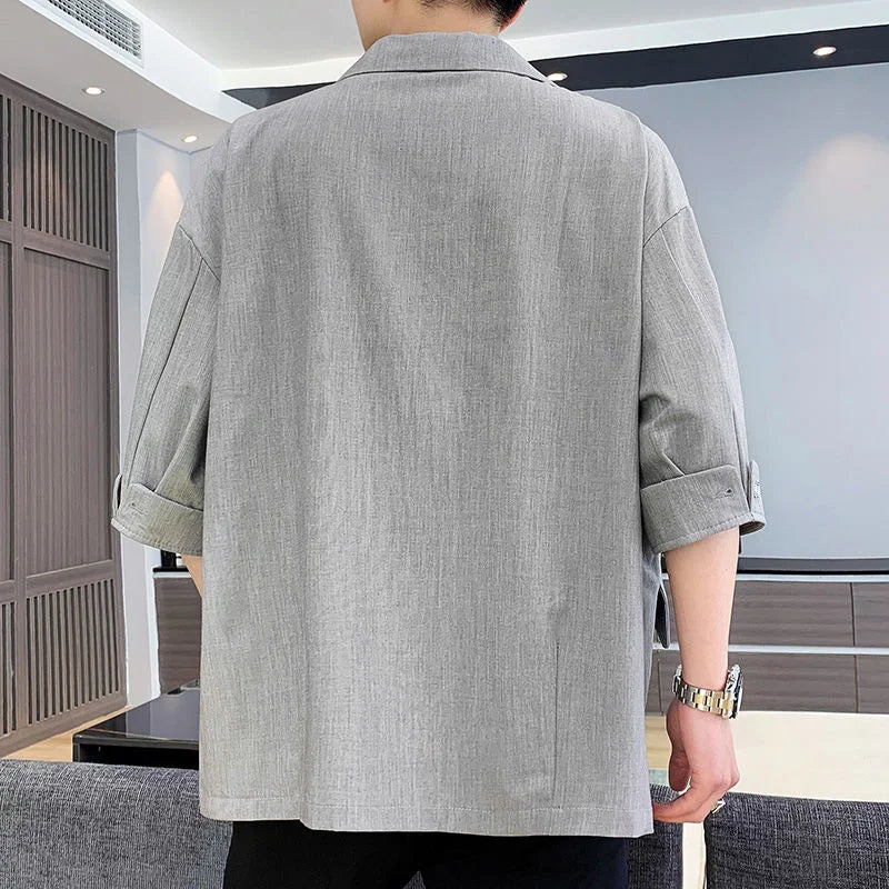 saferido Three-quarter Sleeve Blazers Loose Casual Suit Summer Oversize Patch Design Solid Jackets Classic Simple Trend  Male Clothes