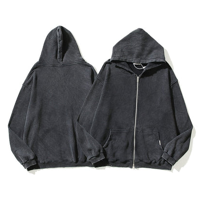 High Street Retro Washed Dirty Cut Zip Hooded Sweatshirtsr Jacket Men and Women Blank Harajuku Oversized Casual Hoodies