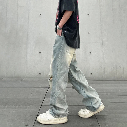 Ripped Jeans Men Baggy Streetwear Hip Hop Oversized Wide Leg Vaqueros Pantalones Hombre Loose Street Trousers Y2k Denim Pants