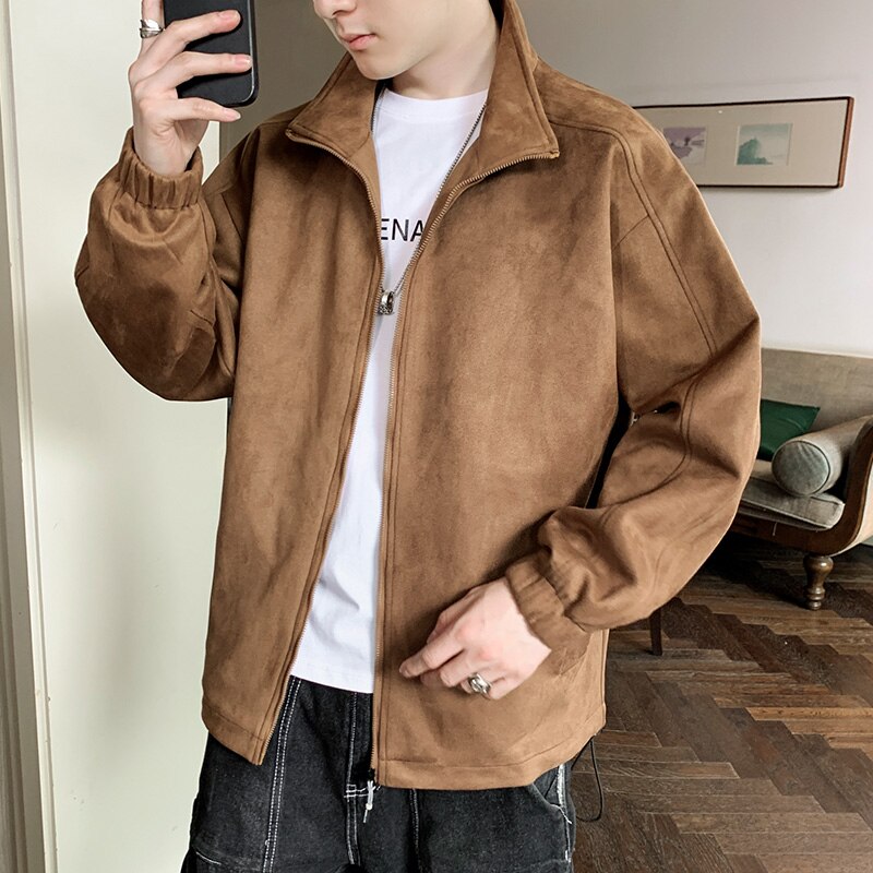 Suede Jacket Men Casual Spring and Autumn Outwear Jacket Zip Up Coats Men Clothing 2023