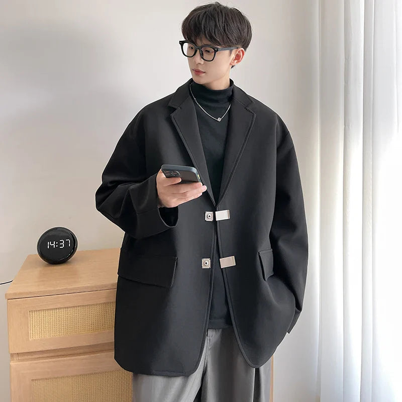 saferido Oversized High Grade Blazers Men Trendy Leisure Loose Suit Jackets Male Daily Simple Streetwear All-match Korean Suit-tops