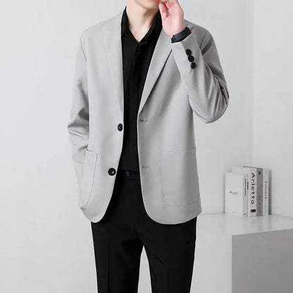 Men Suit Jackets Blazer Coat Slim Fit Smart Casual Autumn New Fashion Clothing Two Buttons Solid Color Korean Black/Khaki/Coffee