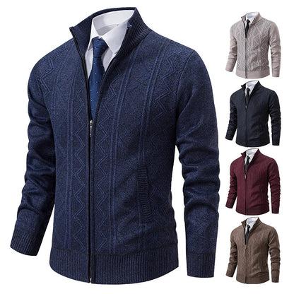 jacket men's autumn and winter warm trend line stand collar knitted cardigan sweater coat