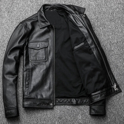 7XL Genuine Leather jacket.Winter casual black Men cowhide clothes.quality plus size leather coat