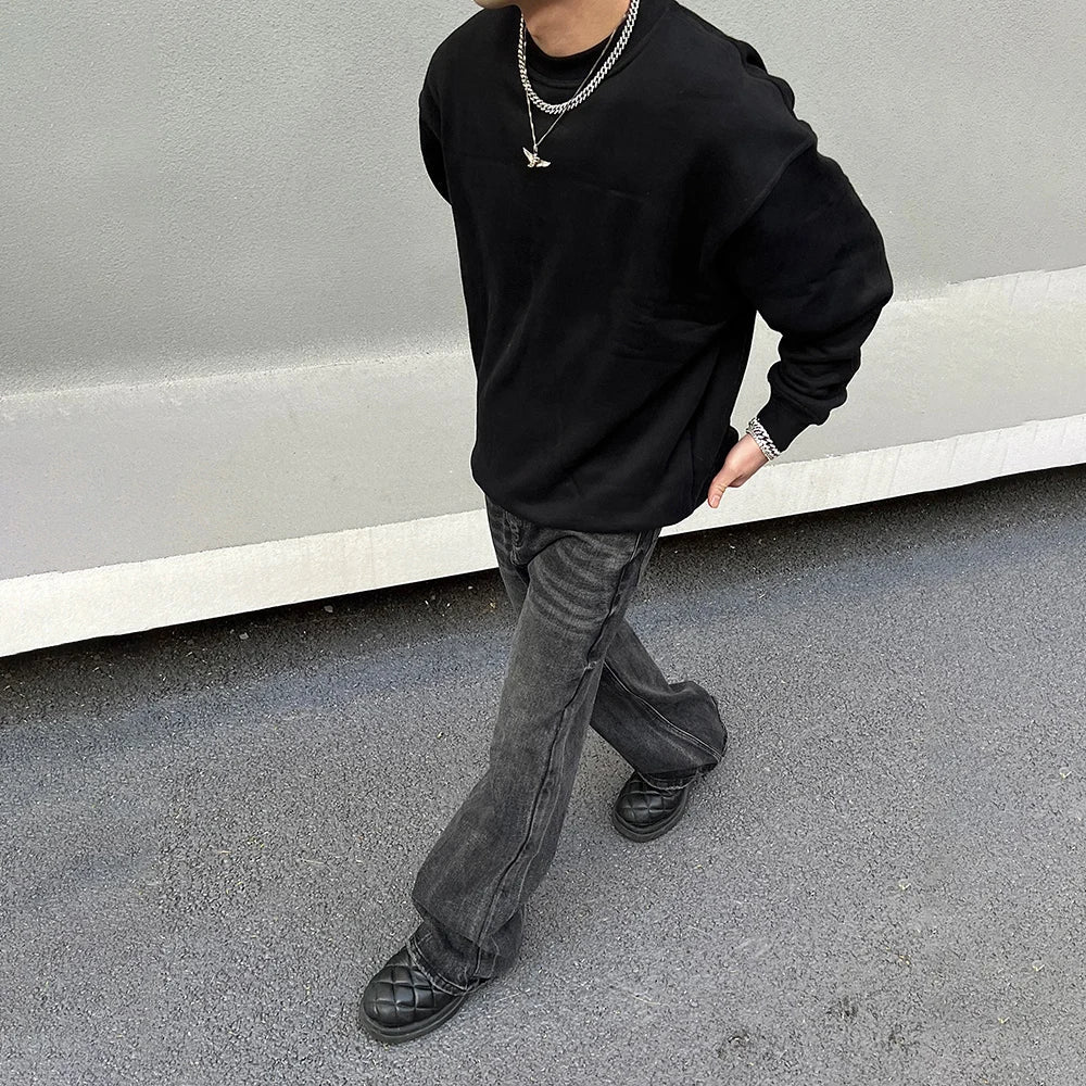 Wide Leg Jeans Mens Black Loose Straight-leg Flared Trousers Summer Casual Streetwear Vintage Spring High Street Y2k Denim Pants