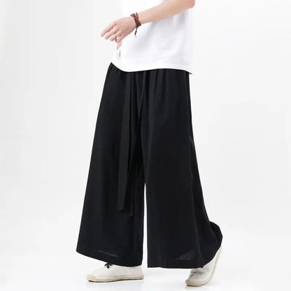 Harajuku Linen Cotton Linen Pants Man Japanese Kimono Pants Male Streetwear Summer Retro Wide-Leg Trousers