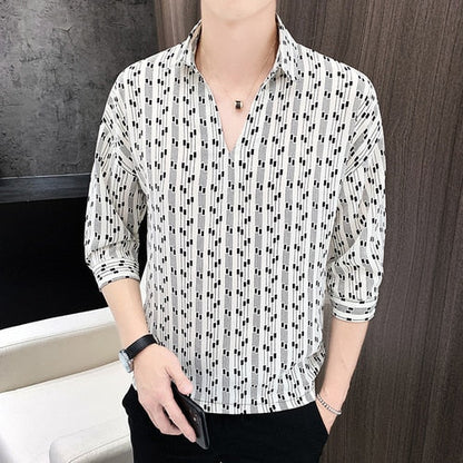 ngland Style Fashion Print Shirt Men Summer Men Three Quarter Sleeve Luxury Shirt Casual Loose Shirts