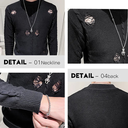 saferido  Clothing Men Spring High Quality Casual Knit Sweaters/Male Slim Fit Hole Decoration Pullover Man Sweaters Size S-3XL