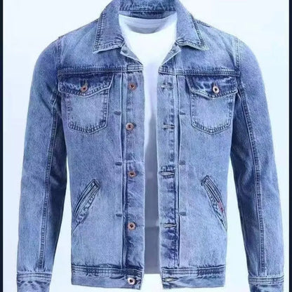 Spring and fall retro denim jacket men's fashion brand handsome cargo jacket Korean version slim casual wear clothes