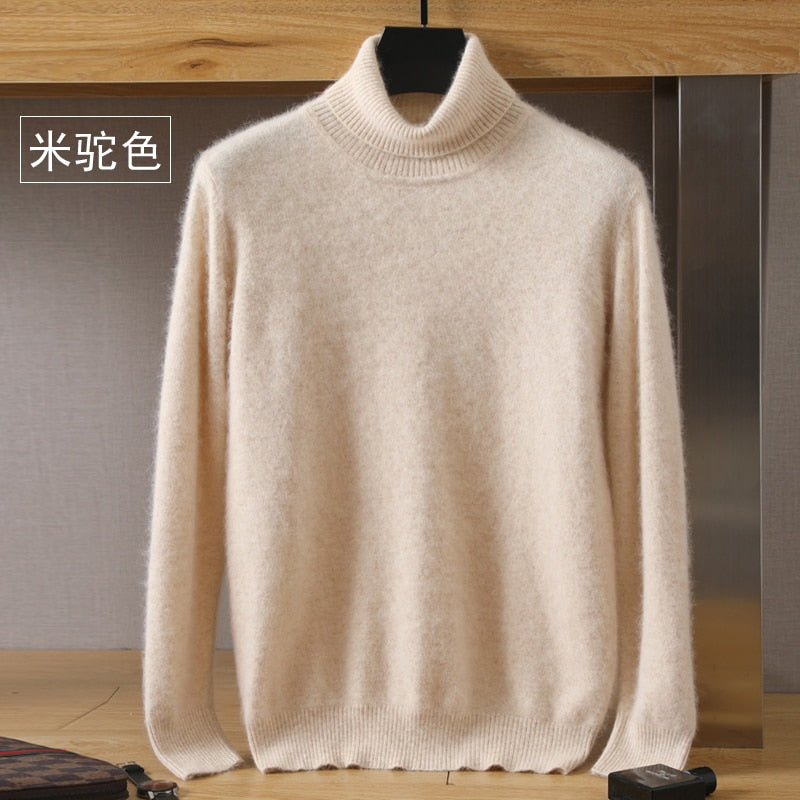 Men's Turtleneck 100% Mink Cashmere Sweater Men Autumn and Winter Large Size Loose Knitted Sweater Keep Warm Top Men Jumper