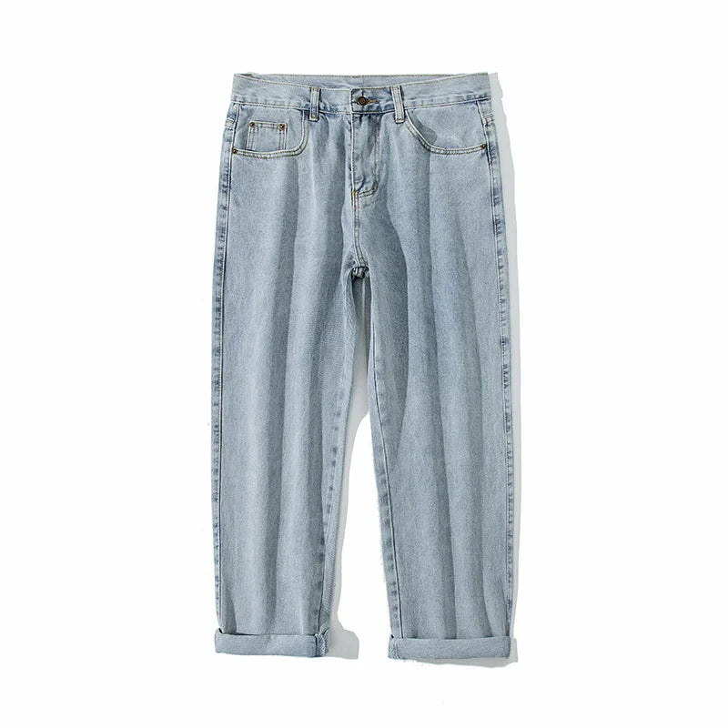 Spring and Autumn Men's Straight Hip Hop Jeans Streetwear Loose Casual Wide Leg Pants Male Brand Trousers Light Blue Black