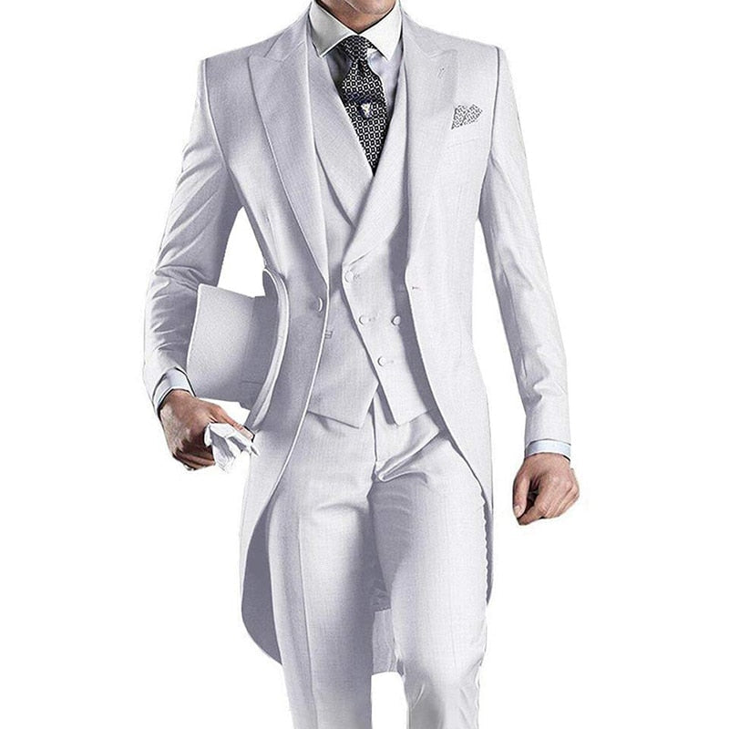 Gray Wedding Men Tail Coat 3 Piece Groom Tuxedo for Formal Prom Male Suits Fashion Set Jacket with Pants Vest