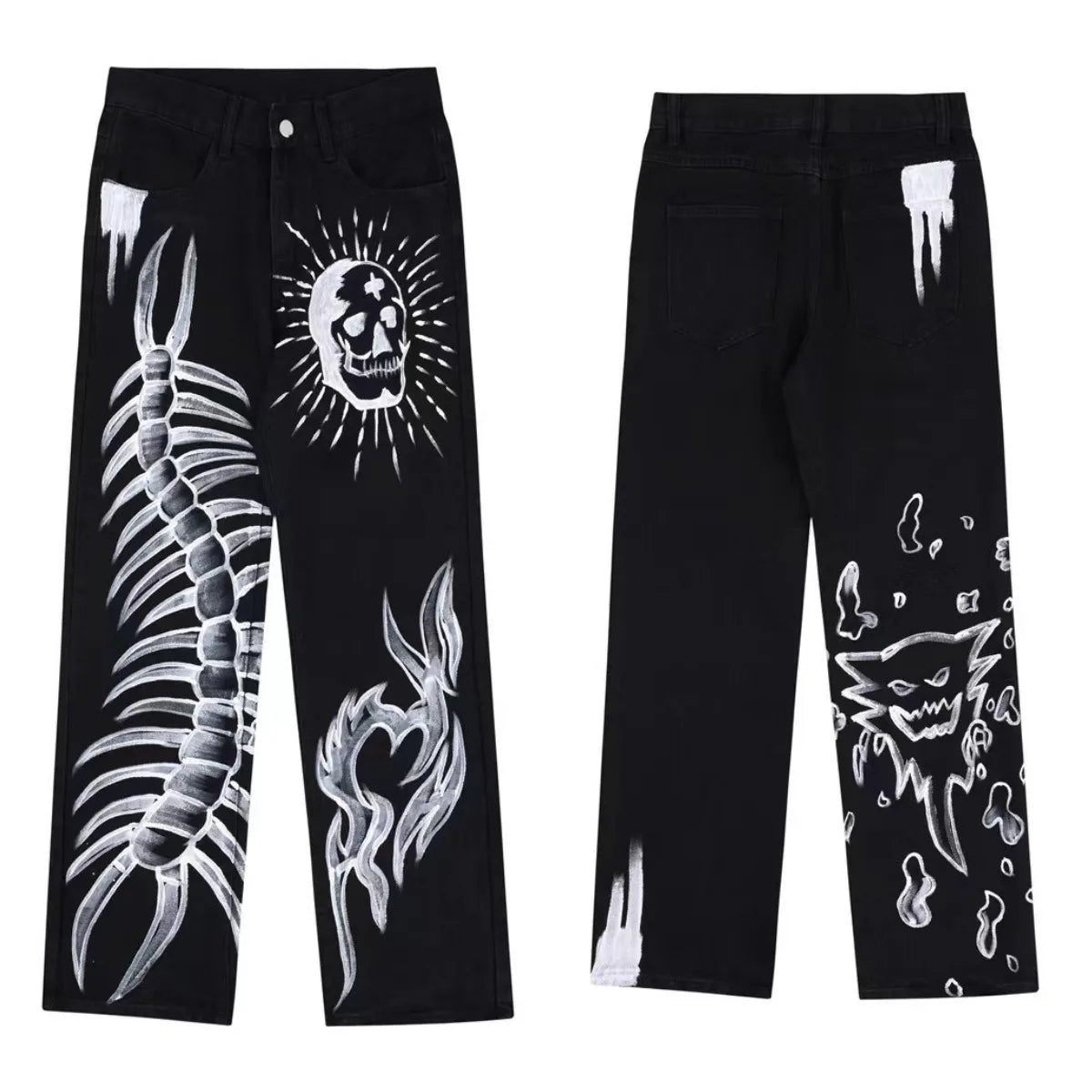 saferido Jeans With Print Straight Baggy Punk Men's Fashion Harajuku Pants Printed Oversize Streetwear Y2k Black Trendyol Hip Hop Man