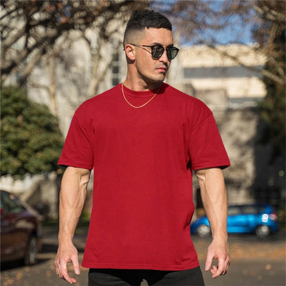 Men Gym Workout Fitness cotton Short Sleeve T-shirt Hip Hop Fitness Summer Oversized Bodybuilding Tops Sports Tees