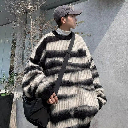 saferido Lattice Korean Fashion Sweater Men Interior Harajuku Men's Clothes Winter Oversize Wool and Mixes Knit Print Luxury