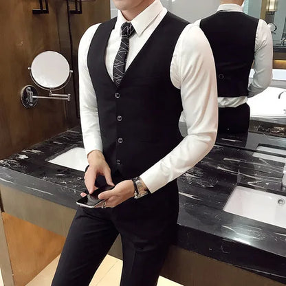 saferido  Brand Clothing Fashion Men Spring Slim Fit Pure Ctton Business Suit Vest/Male Fashion Leisure Blazers Vest Black Grey Blue