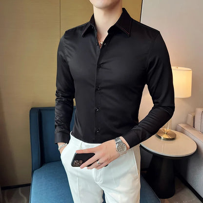 saferido  Brand Clothing Men's Spring High Quality Long Sleeve Shirts/Male Slim Fit Business Office Dress Shirt Camisas Masculinas