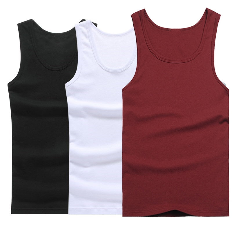 Hot Sale 3pcs / 100% Cotton Mens Sleeveless Tank Top Solid Muscle Vest Undershirts O-neck Gymclothing Tees Whorl Tops