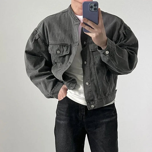 Spring Short Denim Jacket Men Slim Fit Fashion Casual Pocket Denim Jackets Mens Streetwear Korean Hip-hop Bomber Jacket Men