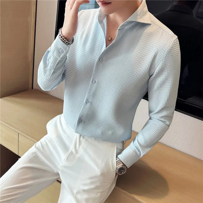 saferido  Clothing Men Spring High Quality Business Long Sleeve Shirts/Male Slim Fit Fashion Casual Dress Shirts Plus Size 3XL